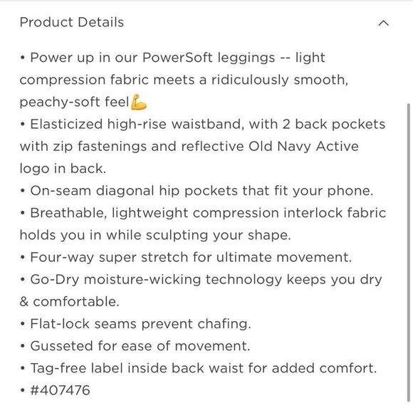 Old Navy High Waisted Powersoft Side Pocket 7/8 Length Leggings NWT Size Small - Picture 5 of 7